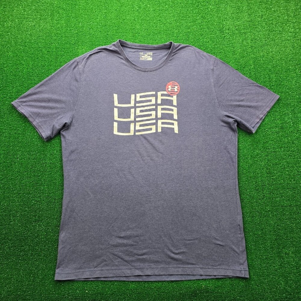 Under Armour Tshirt Mens XL Blue Short Sleeve USA Heatgear Loose Patriotic